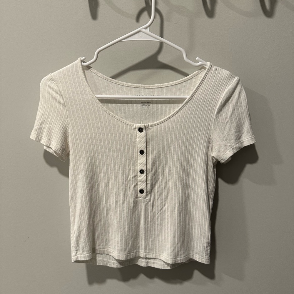 American Eagle White Slightly Cropped Shirt